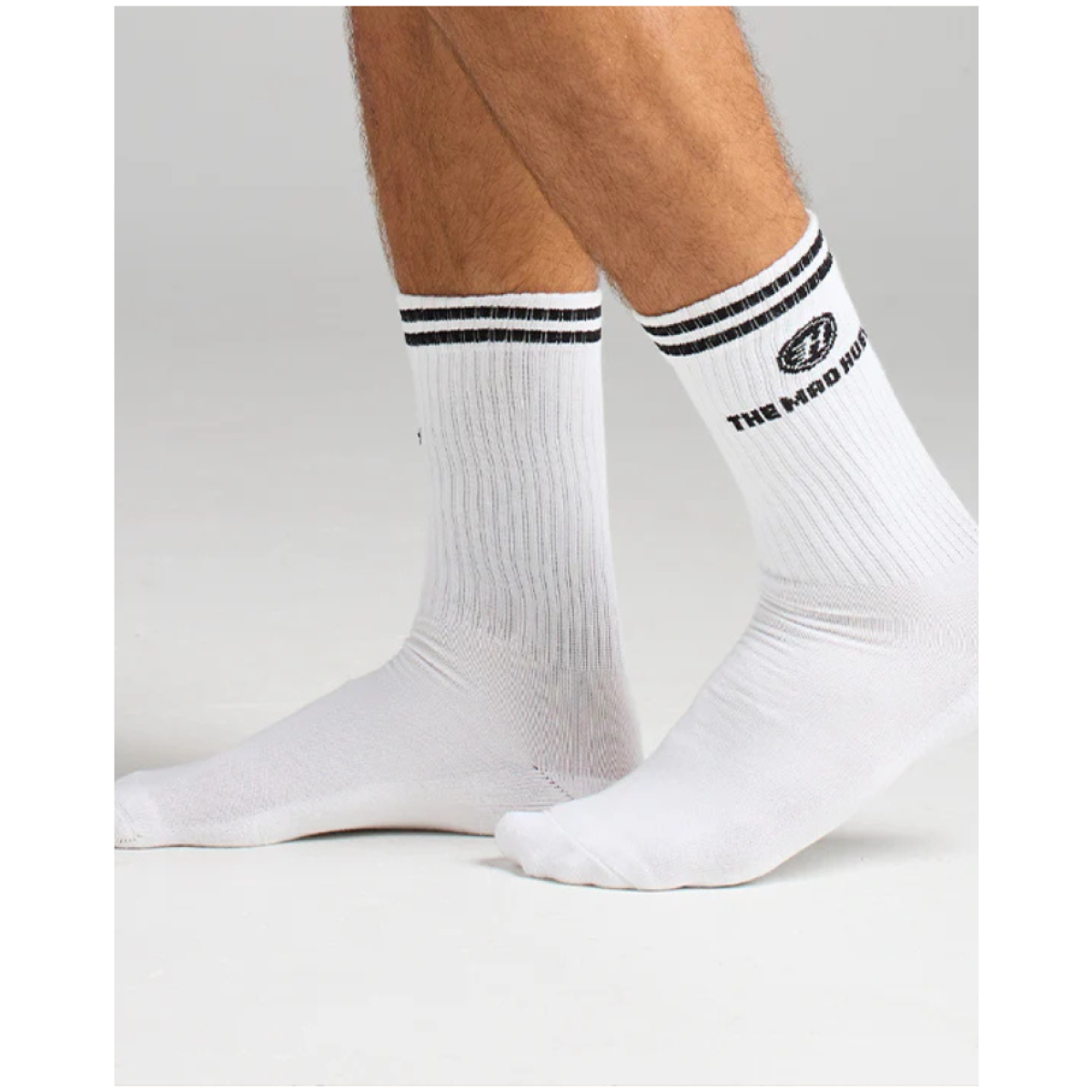 Calcetines blancos de caña media The Mad Hueys con rayas negras