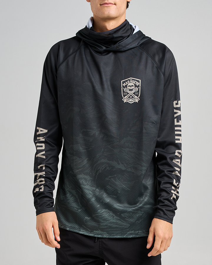 THE MAD HUEYS Ahoy FKRS Shield Hooded Fishing Jersey Black - Imagen 8