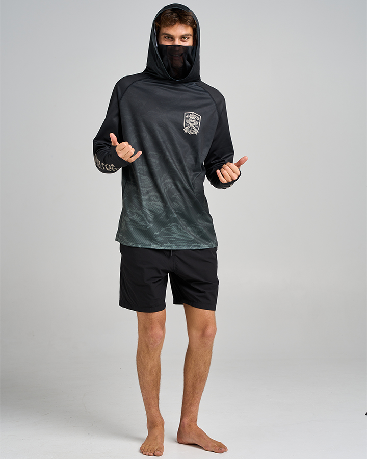 THE MAD HUEYS Ahoy FKRS Shield Hooded Fishing Jersey Black - Imagen 3