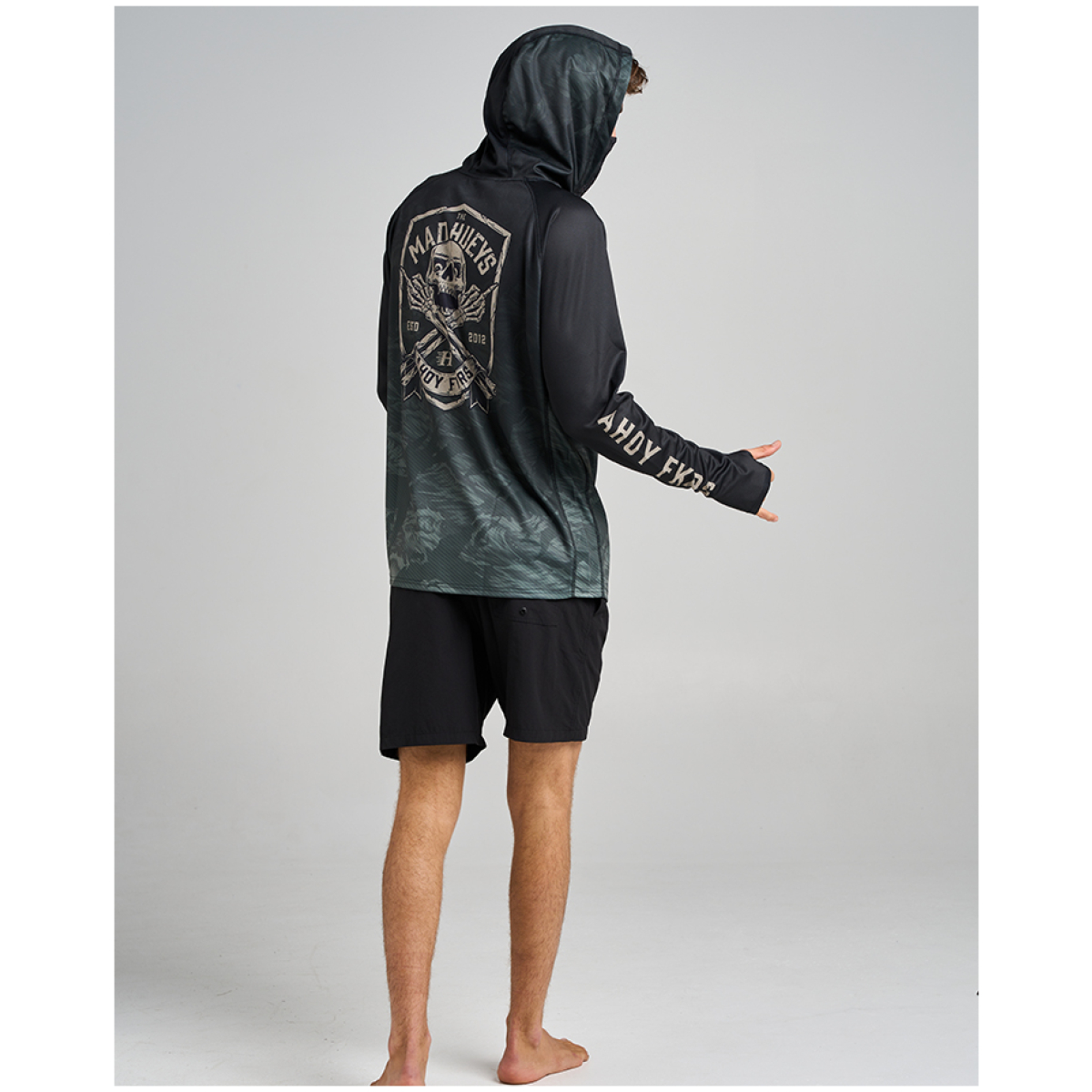 H225M03004 OIL GREEN AHOY FKRS SHIELD UPF 50 HOODED FISHING JERSEY 19