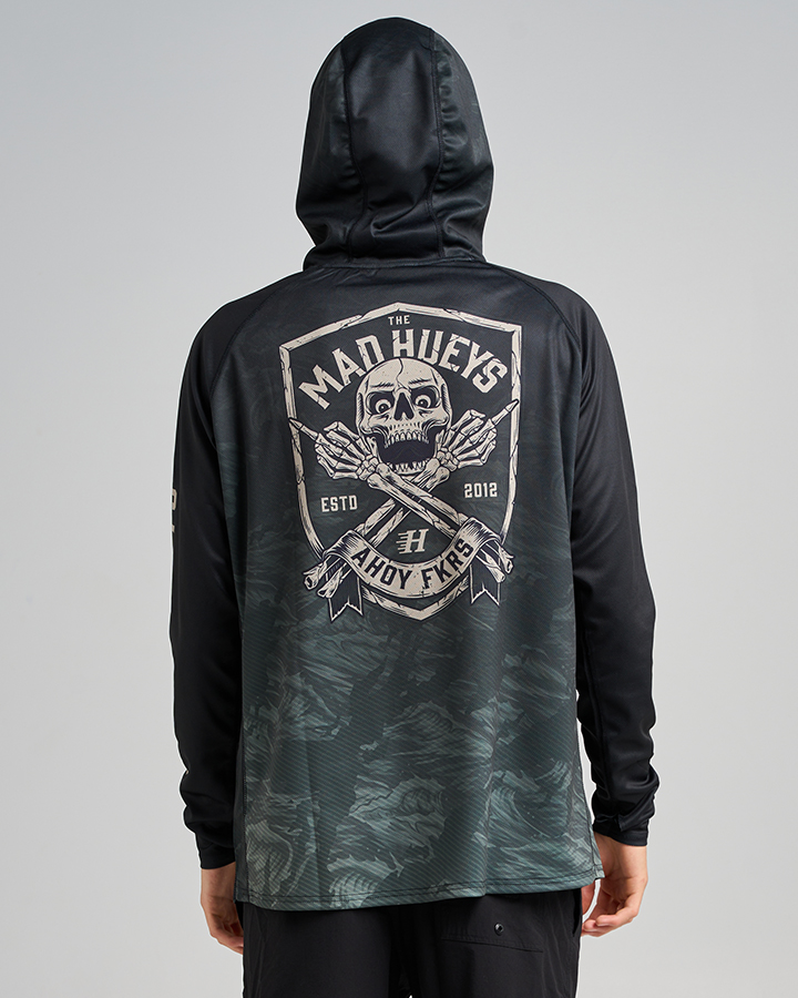 THE MAD HUEYS Ahoy FKRS Shield Hooded Fishing Jersey Black - Imagen 7