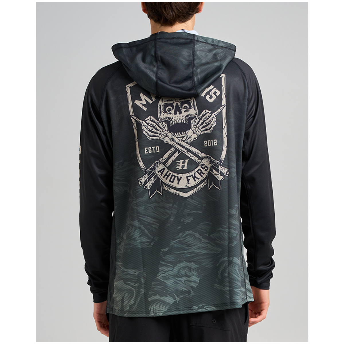 H225M03004 OIL GREEN AHOY FKRS SHIELD UPF 50 HOODED FISHING JERSEY 6