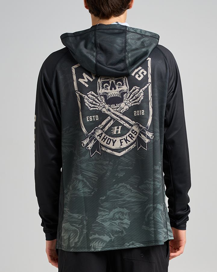 H225M03004_OIL GREEN_AHOY_FKRS_SHIELD_UPF_50+_HOODED_FISHING_JERSEY_6 THE MAD HUEYS Ahoy FKRS Shield Hooded Fishing Jersey Black - Imagen 1