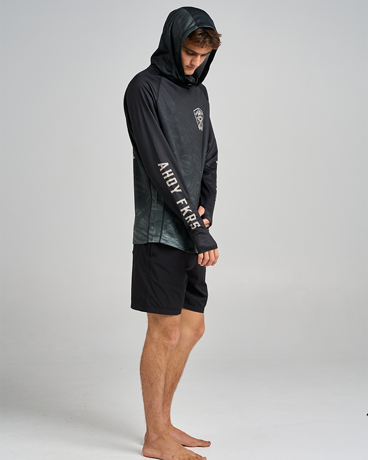 THE MAD HUEYS Ahoy FKRS Shield Hooded Fishing Jersey Black - Imagen 4