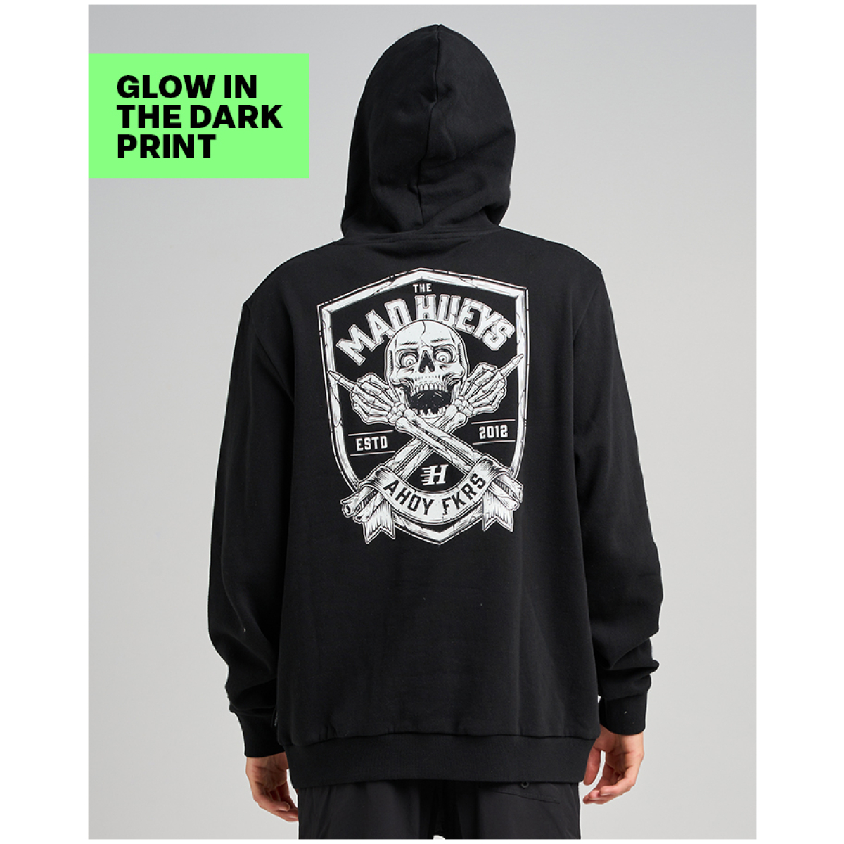 THE MAD HUEYS Ahoy FKRS Shield Hooded Pullover – Black