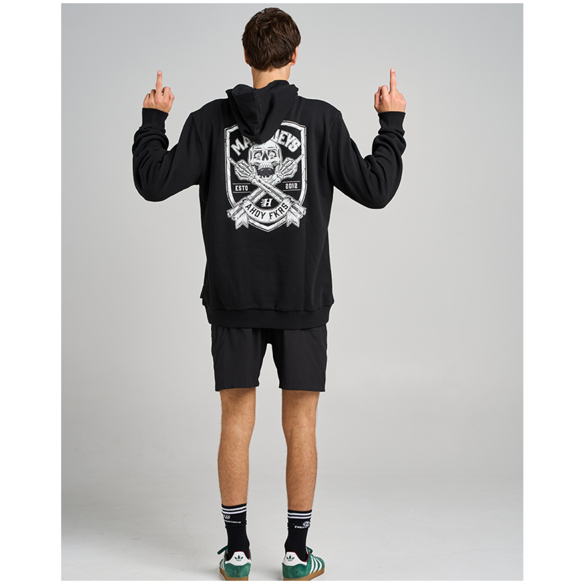 THE MAD HUEYS Ahoy FKRS Shield Hooded Pullover – Black
