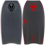 Two black and red Dave Winchester Mini Quad bodyboards side by side showing top and bottom deck designs and logos