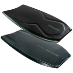 Black and grey skimboard with green beveled edge and textured top and bottom surfaces labeled ERIZOS