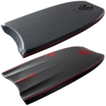 Grey Ben Player mini quad bodyboard with textured top, red trim and logos, shown from two angles