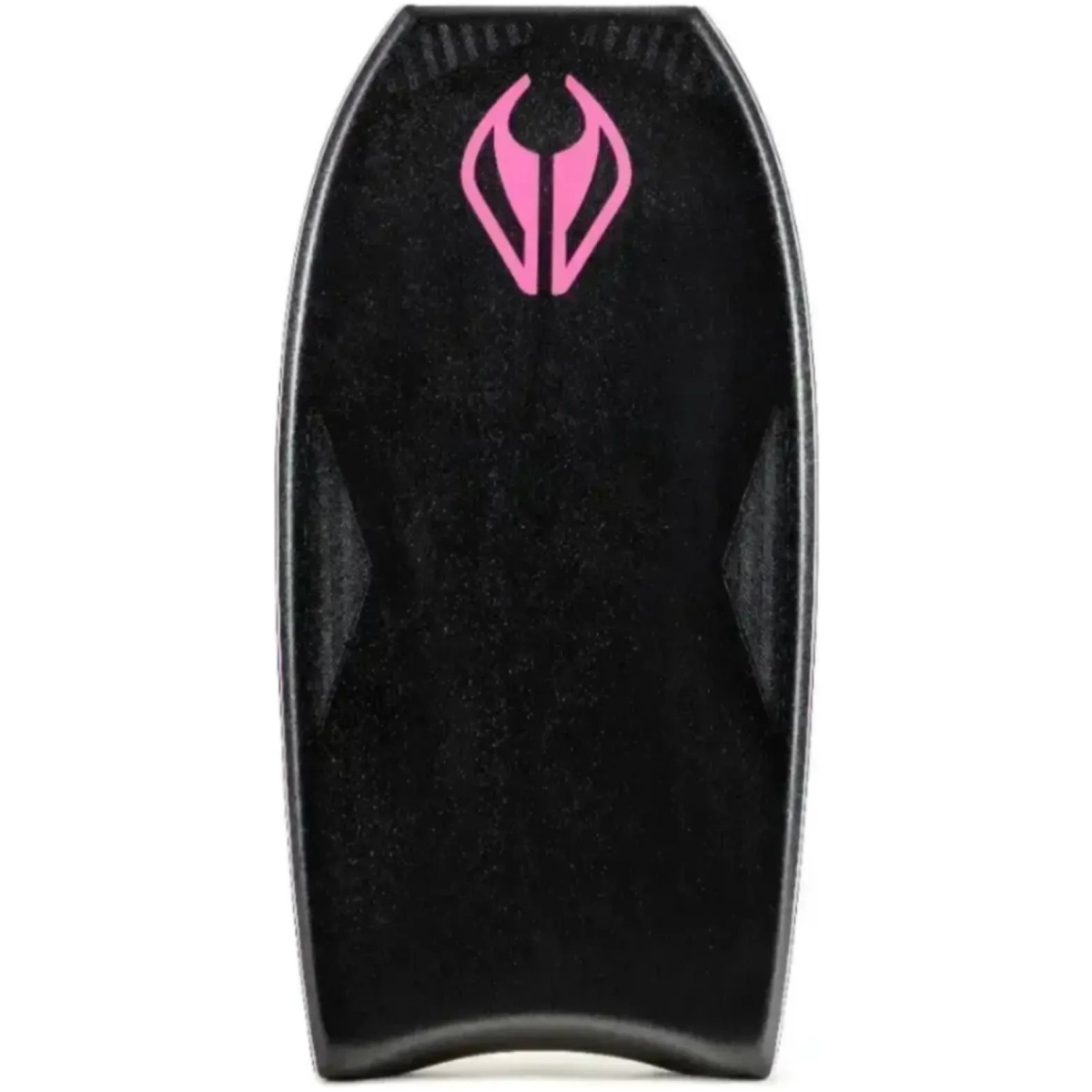 Bodyboard negro con logotipo rosa y contornos moldeados