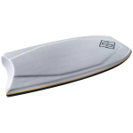 Bodyboard blanco y verde con logotipo negro y cantos negros y amarillos